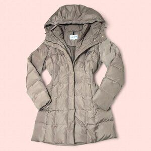 Cole Haan gray/beige double zippered long puffer coat